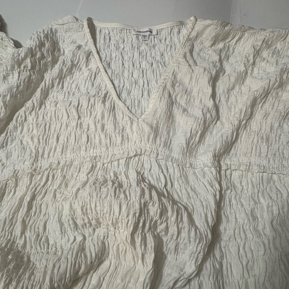 Mittoshop white size small Lagenlook v neck top w/ balloon sleeves. Raw edges - Picture 4 of 15